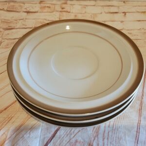 Set Of 3 Sand Script Stoneware Brown Saucer 6”